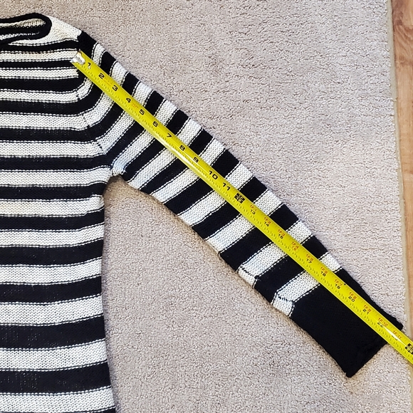 Women's Black White Striped Linen Cotton Lauren Jeans Company Sweater Size XS - Picture 6 of 8